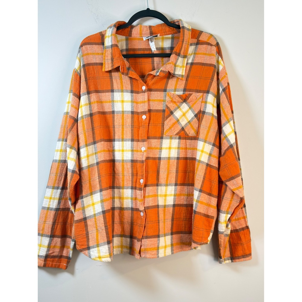 Metropolitan Button Down Shirt Orange Plaid Flannel Women Plus Size 2X